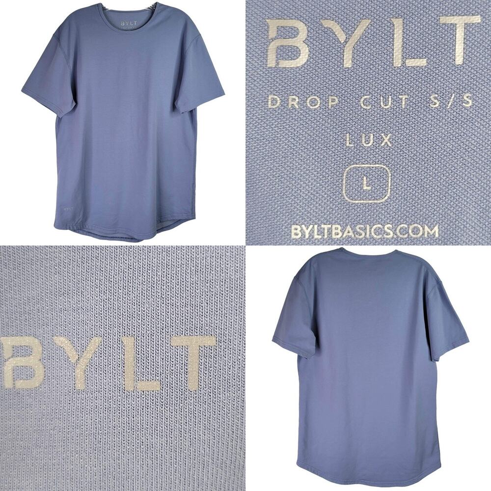 Bylt T-Shirt Mens Large Blue Short Sleeve Drop Cut S/S Tee Crew Neck Cotton Poly